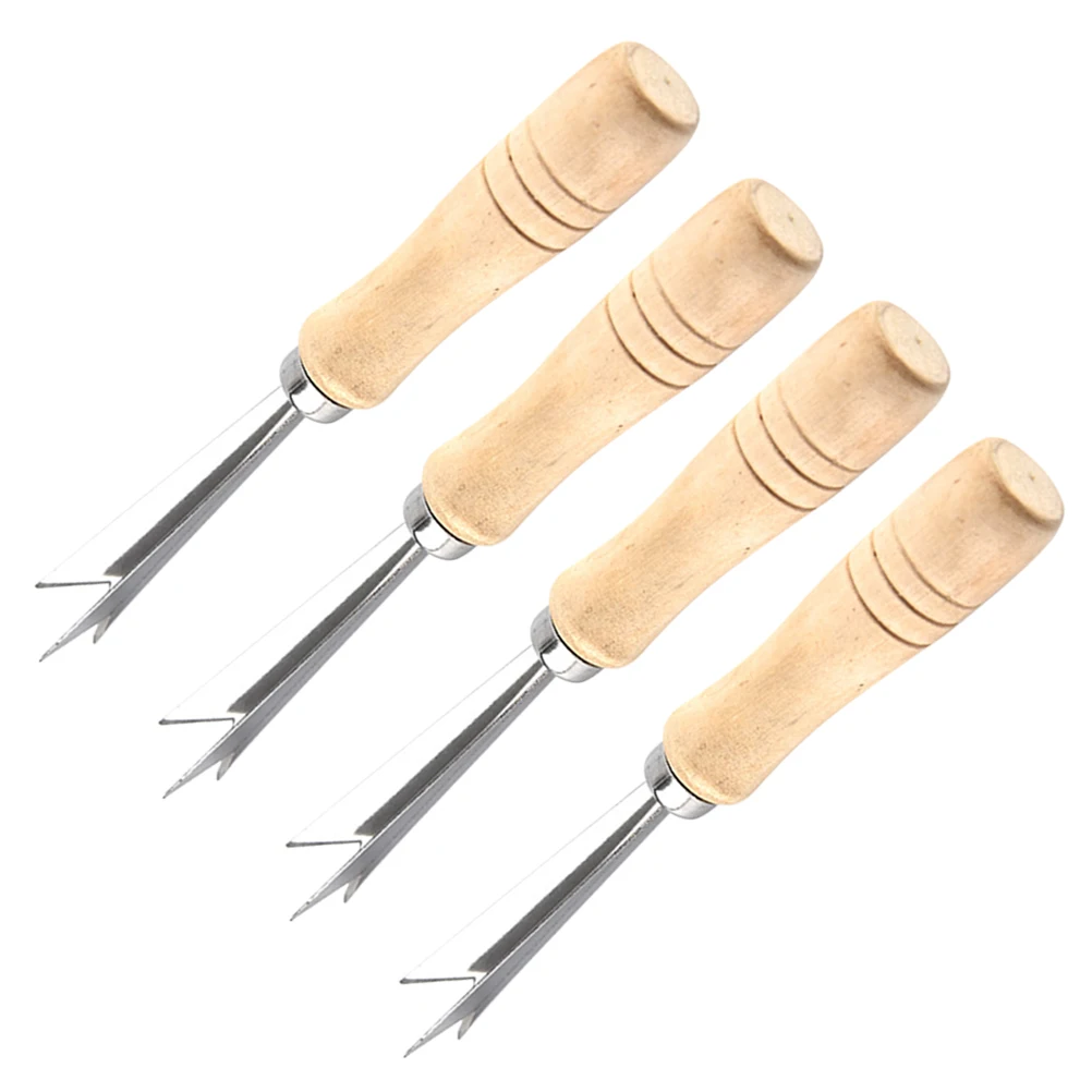 

4Pcs Pineapple Eye Remover Stainless Steel Fruit Peeler Bamboo Knife Wooden Handle V Shape Anti Rust Easy Clean Store Camping