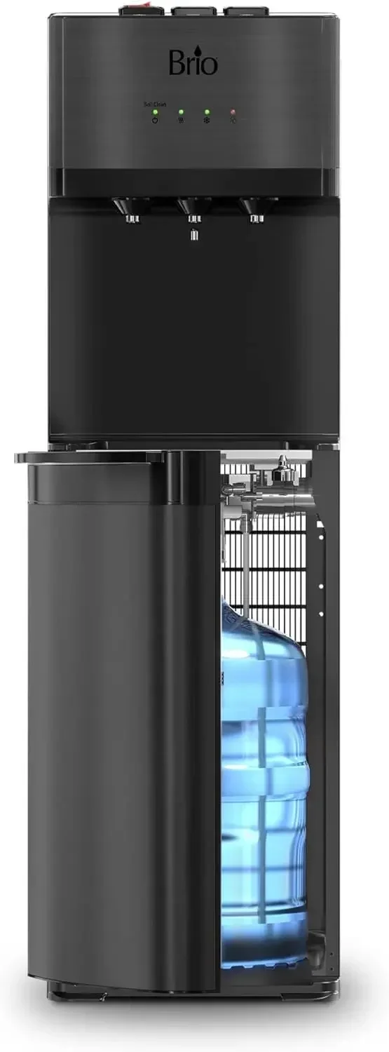 Self Cleaning Bottom Loading Water Cooler Water Dispenser – Black Stainless Steel - 3 Temperature Settings - Hot, Room