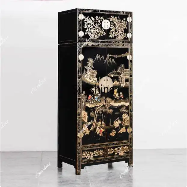 

New Chinese-style gold-painted top box cabinet Classical painted antique solid wood wardrobe