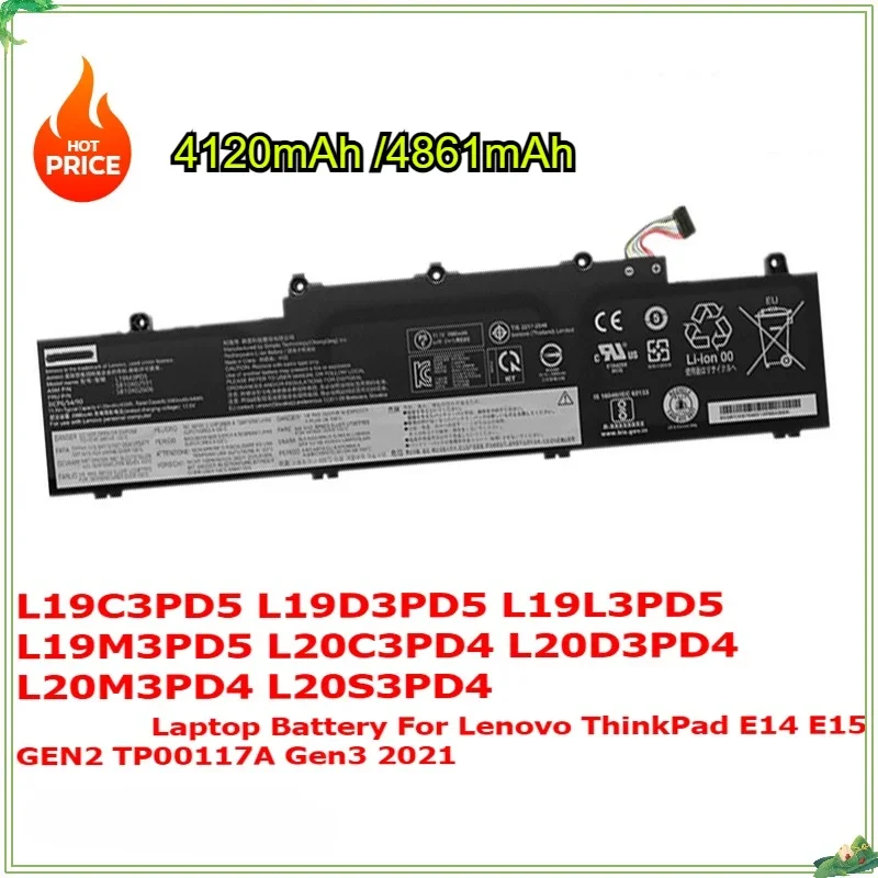 L19C3PD5 L19D3PD5 L19L3PD5 L19M3PD5 L20D3PD4 L20C3PD4 L20S3PD4 L20M3PD4 Battery for Lenovo ThinkPad E14 E15 GEN2 TP00117A Gen3