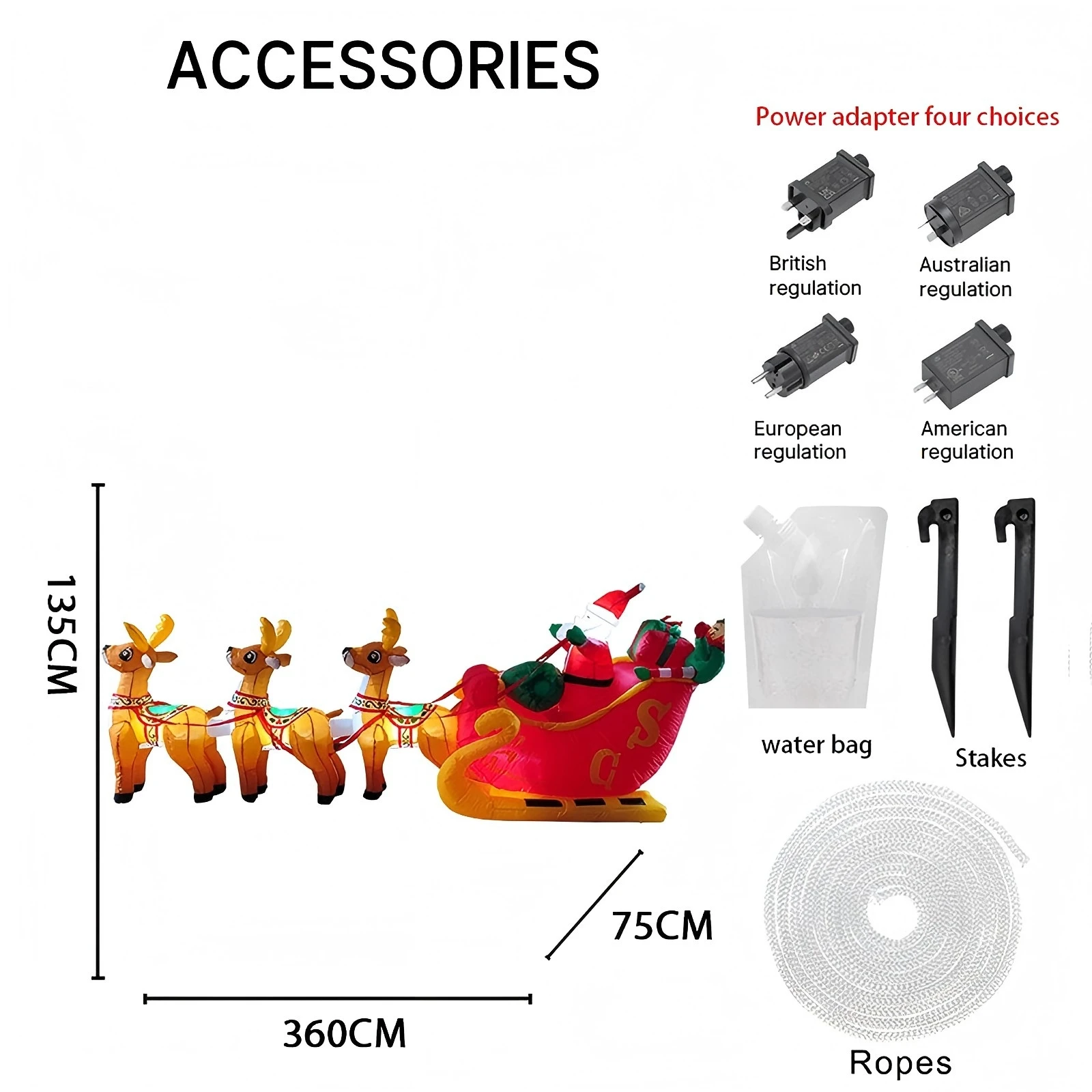 11.8FT LED نفخ عيد الميلاد ساحة ديكورا سانتا مزلقة 3 الرنة عيد الميلاد لعبة لوازم عيد الميلاد المنزل هدية مزخرفة تزيين في العطلة