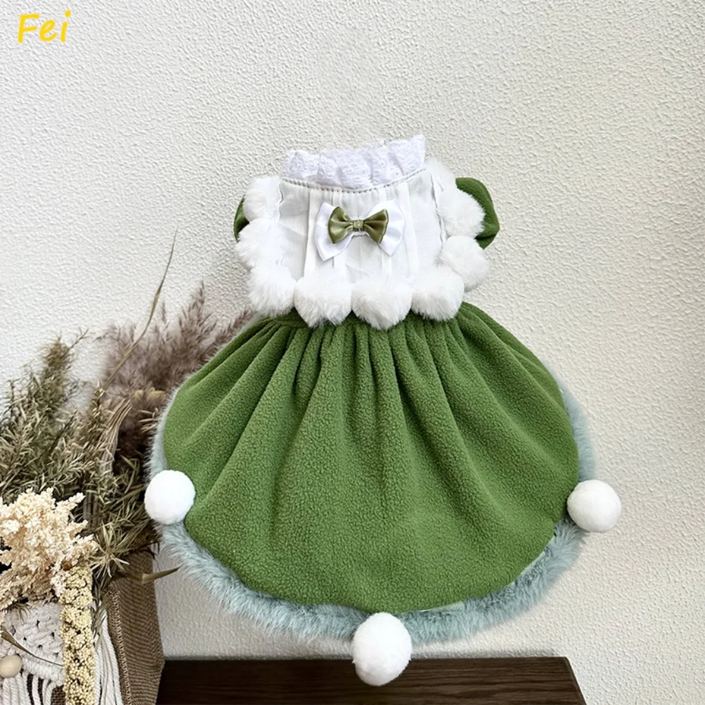 

Fleece Dog Dress for French Bulldog & Pug, Cat Clothes - Winter Warm Pet Apparel, Cute Skirt Costume for Cats Kittens British