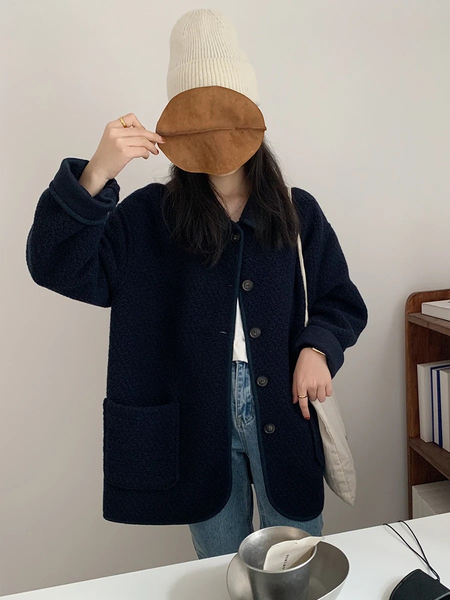 

Aoxiaotu Новое осенне-зимнее универсальное шерстяное пальто средней длины свободного кроя для женщин в корейском стиле