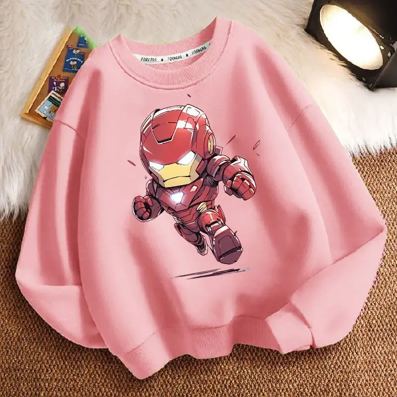 Suéter de moda informal holgado de manga larga grueso con cuello redondo de Marvel Iron Man de Anime bonito y fresco para niños primavera y otoño