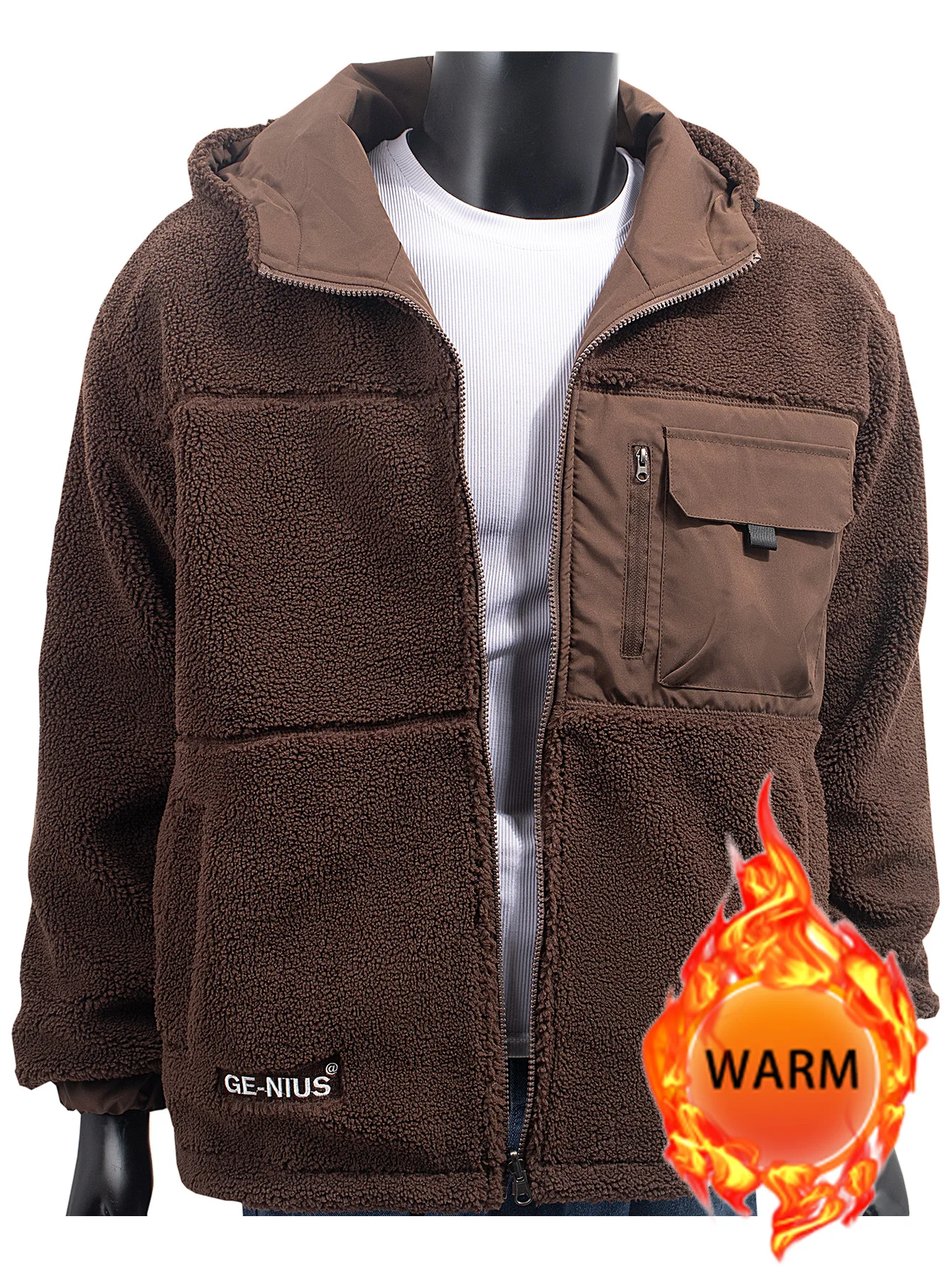 

Men's Hooded Fleece Zip Up Jacket Warm Oversize Casual Autumn & Winter Coat with Pockets Trendy Fashionable Reversible Outerwear