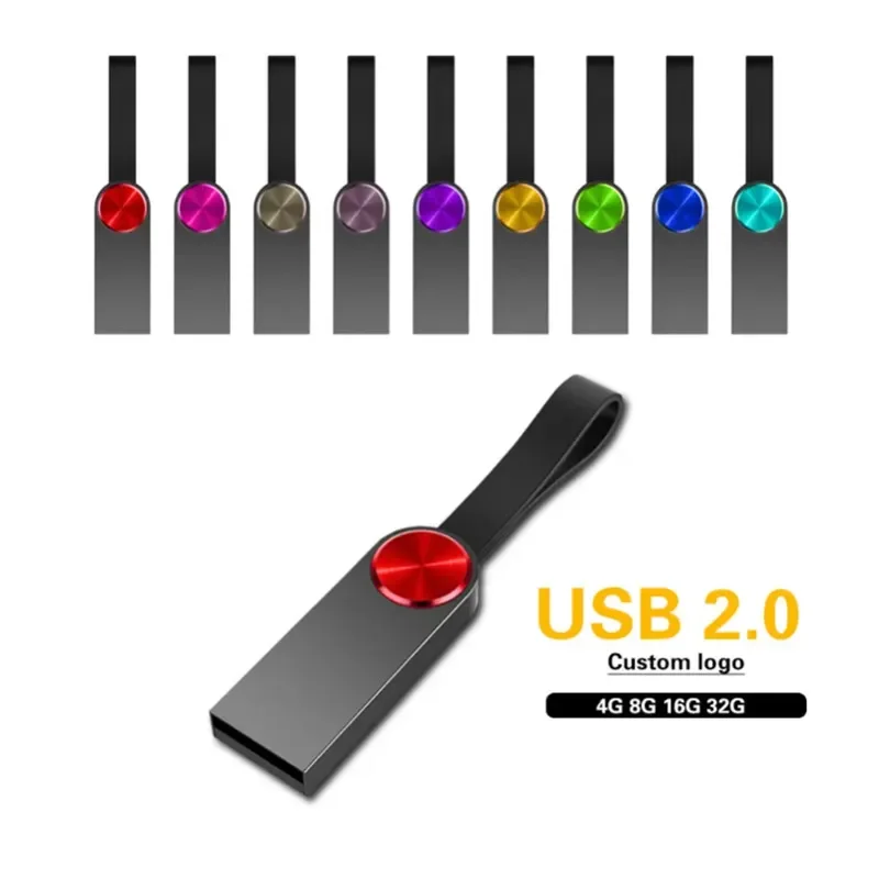 محرك فلاش USB مقاوم للماء محرك قلم قابل للتخصيص مجاني 4 جيجابايت 8 جيجابايت 16 جرام 32 جرام 64 جرام بطاقة بندريف معدنية محركات أقراص الذاكرة مع حلقة رئيسية