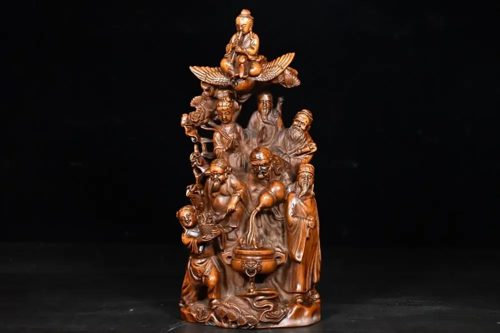 

8"Tibetan Temple Collecti Old Boxwood Eight Immortals Eight Immortals Cross the Sea All show their magic Eight folk Worship Hall