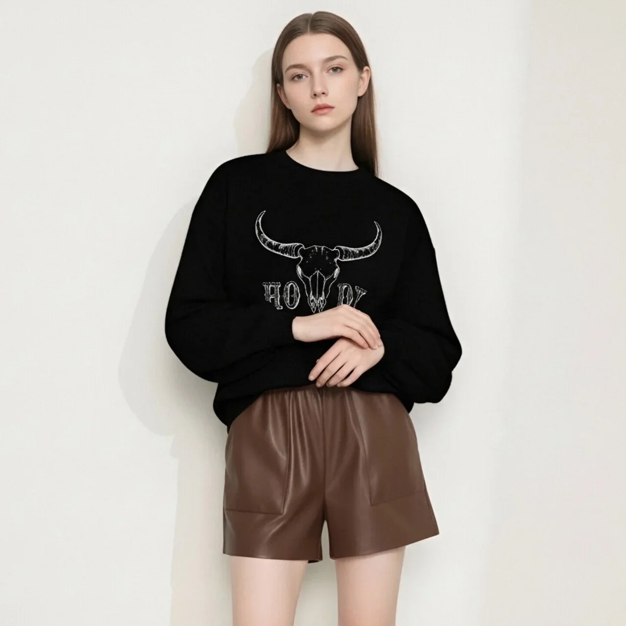 Frauen Rundhals Langarm Samt Winter Lässige Mode Cowgirl Stil Howdy Drucken Sweatshirt Pullover Winter Frau Kleidung 2025