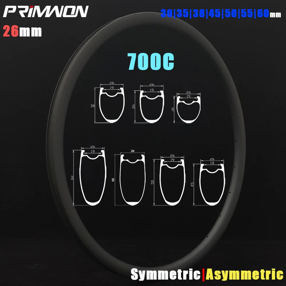 

700C 26mm Wide Road Bike Rims 30/35/38/45/50/55/60mm Deep UD 3K 12K Symmetric Symmetric Bicycle Carbon Rim Clincher Tubeless