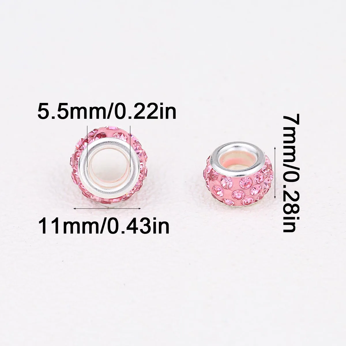 11mm Soft Clay Beads with Triple Rows of Rhinestones Large Holes Silver Edging Light Pink Handmade DIY Jewelry Making Accessorie