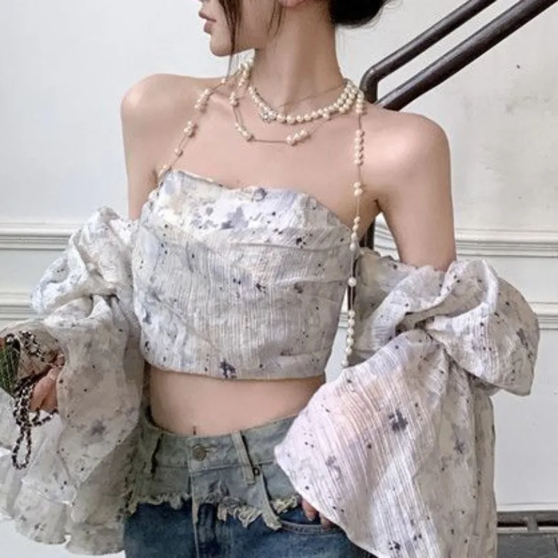 Sweet Blouses for Women Slash Neck Design Backless Lovely Girls Clothing Summer New Trendy Korean Style High Street Flare Sleeve