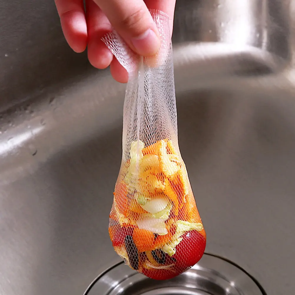 

200 шт. мешков-фильтров для кухонной раковины, мелкоячеистые сетки для слива, улавливающие остатки еды, с эластичным отверстием, одноразовые, не требующие очистки