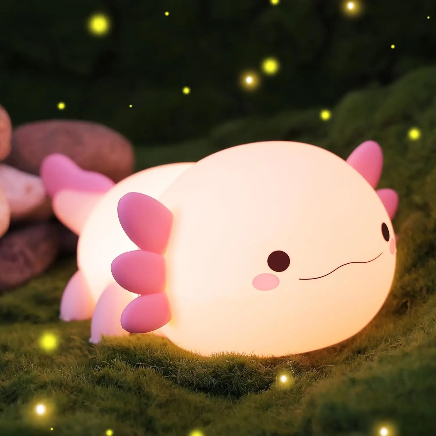 Dimming Axolotl Night Light, Kids Rechargeable LED Night Lamp with Timer Soft Silicone Touch Control, Adjustable Brightness Lamp