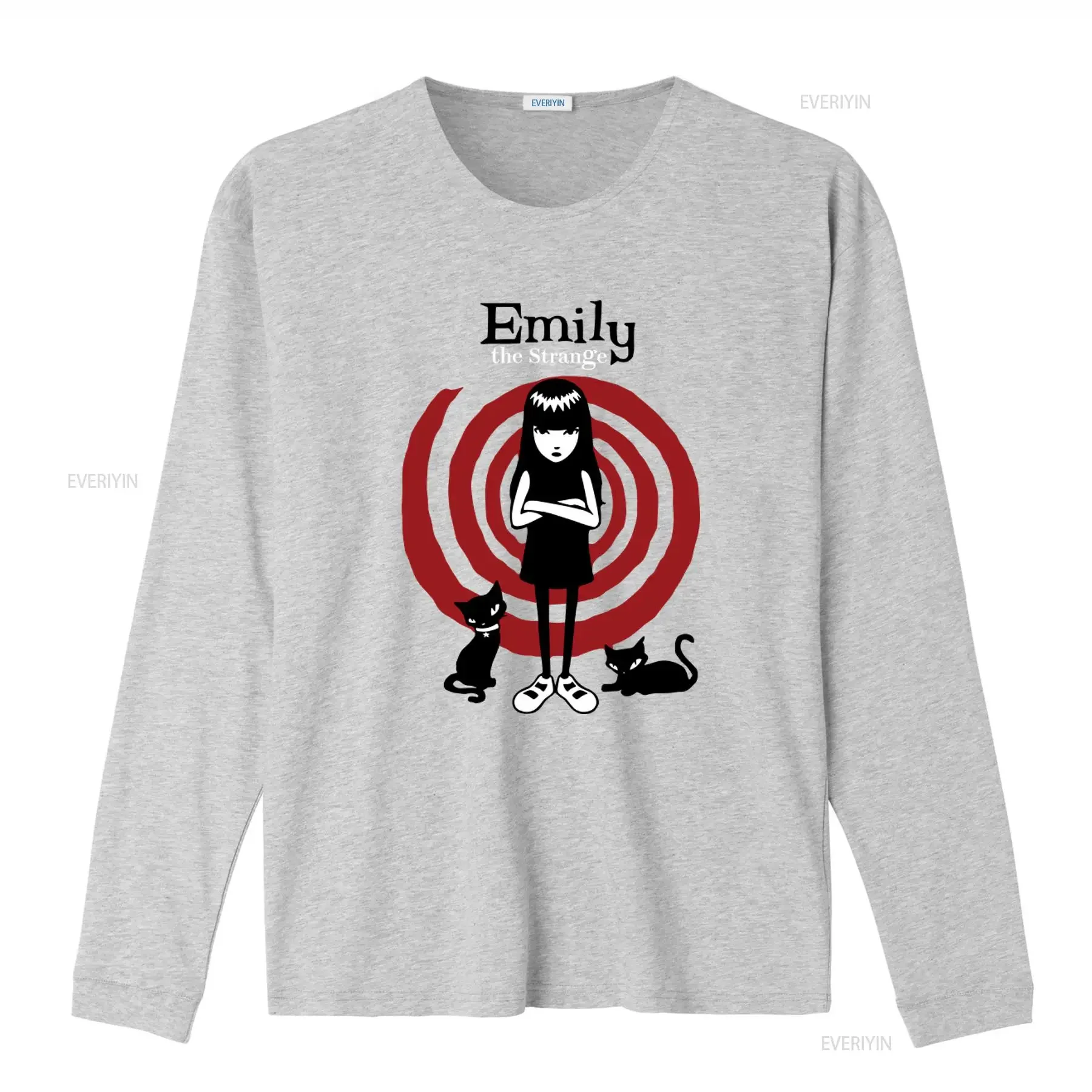 Emily The Strange Cat Red Swirl Print Official Licensed T Shirt for Women vintage Washed Versatile Unisex fashion Breathable view 4