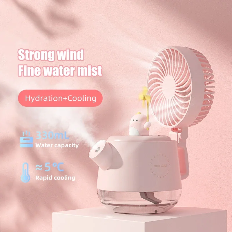 

4 in 1 Air Humidifier Cooling Water Mist Fan USB Rechargeable Diffuser with Warm Lamp for Home Office