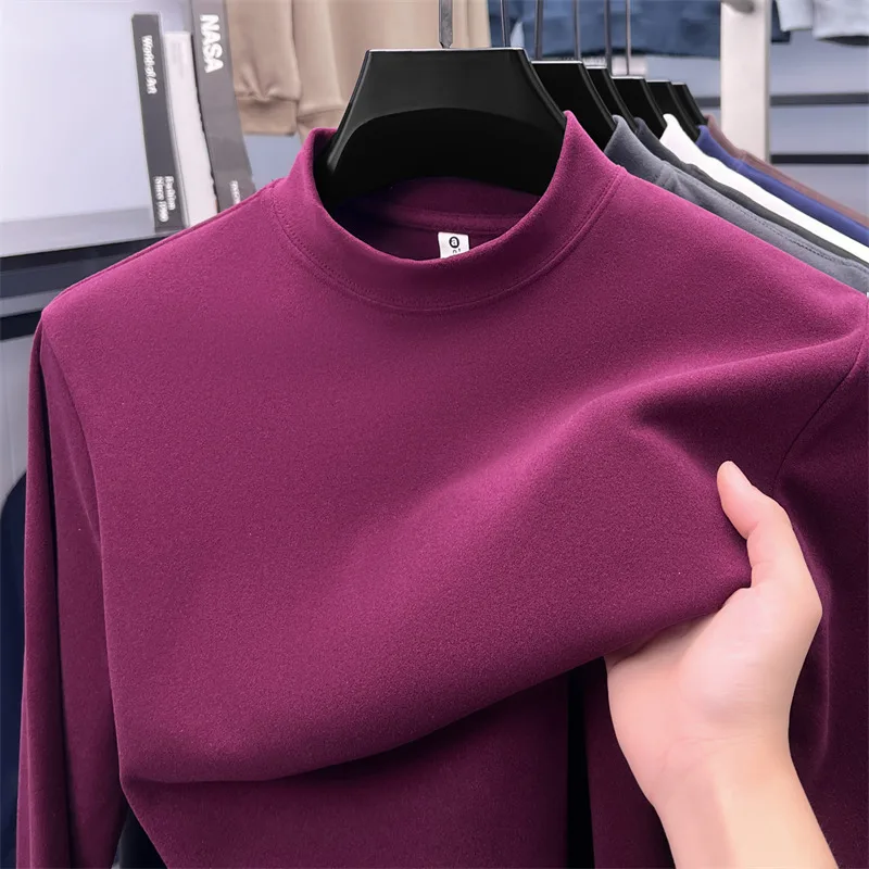 المتقدمة المخملية طويلة الأكمام تي شيرت الرجال الدفء الجلد ودية جولة الرقبة سترة الخريف الشتاء أزياء بلون عارضة أعلى #2