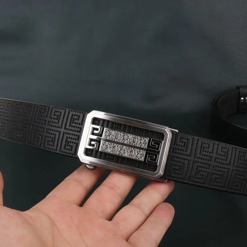 New 4G men's auspicious cloud pattern real cow belt imported from Italy, top layer cowhide belt, 304 stainless steel toothless a