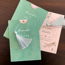 Light Green Velvet Decorated Envelope Personalized Invitation for Business Wedding Quinceanera Birthday Thank You Letter