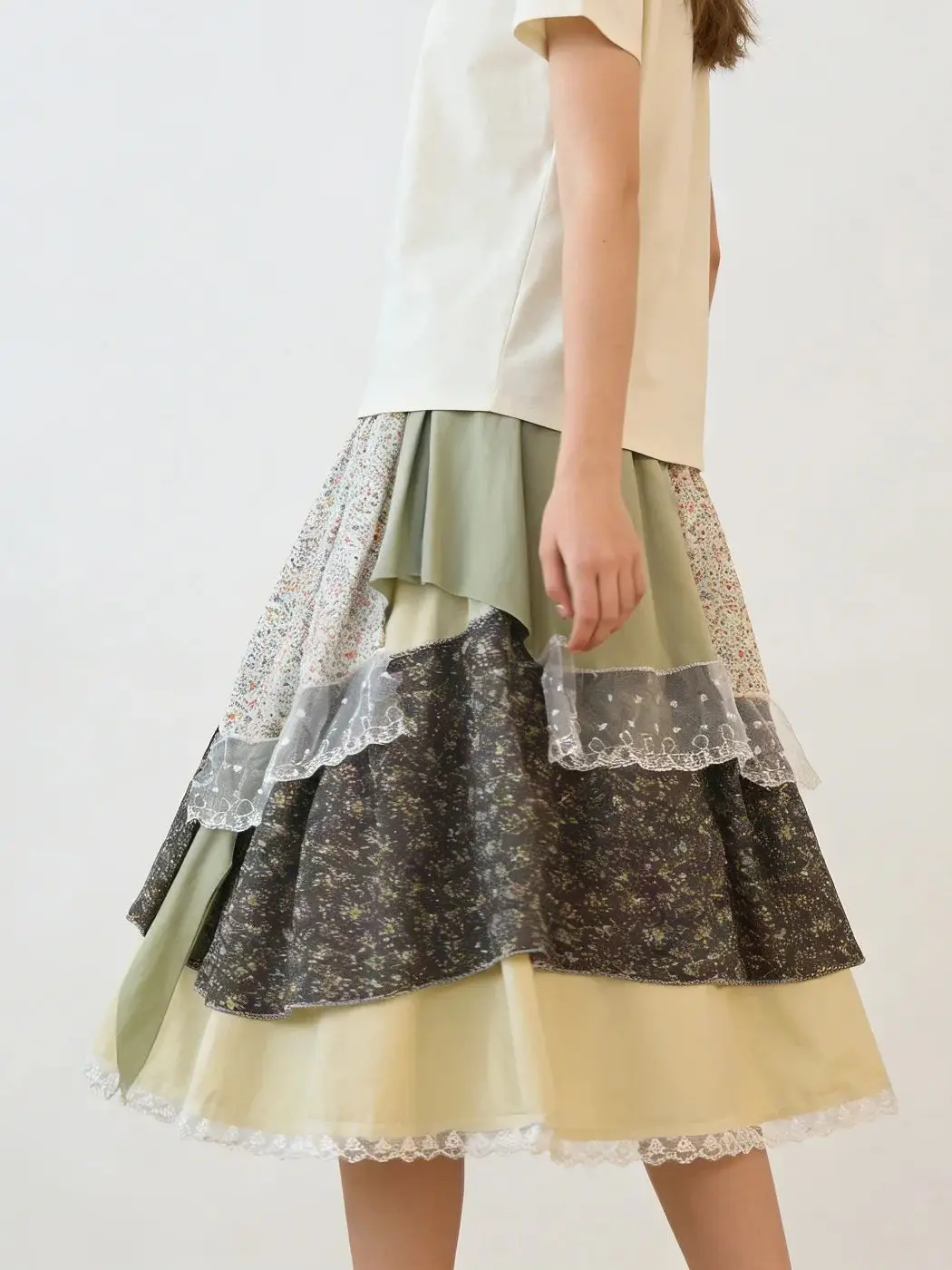 Women's Floral Casual Skirt French Layered Elegant High Street 2000S Style Vintage A-Line Skirts Fashionable Half-length Dresses