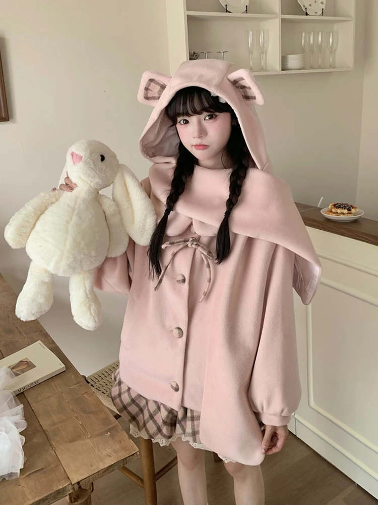 

Pink Lace Patchwork Plaid Scarf Women's Winter Coat Skirt Set Korean Sle Commute Regular Thin Online Exclusive Polyest...