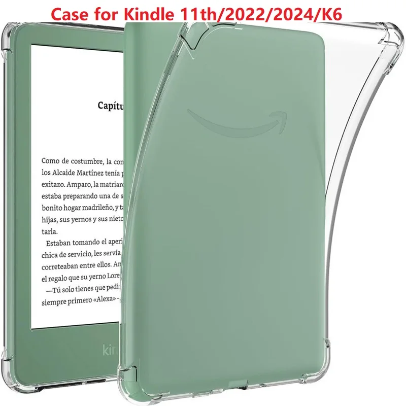 Protective TPU Case for Kindle 2022/2024/K6 Airbag Anti-fall Transparent Soft Case for 11th E-book Protective Cover DZSBHT02