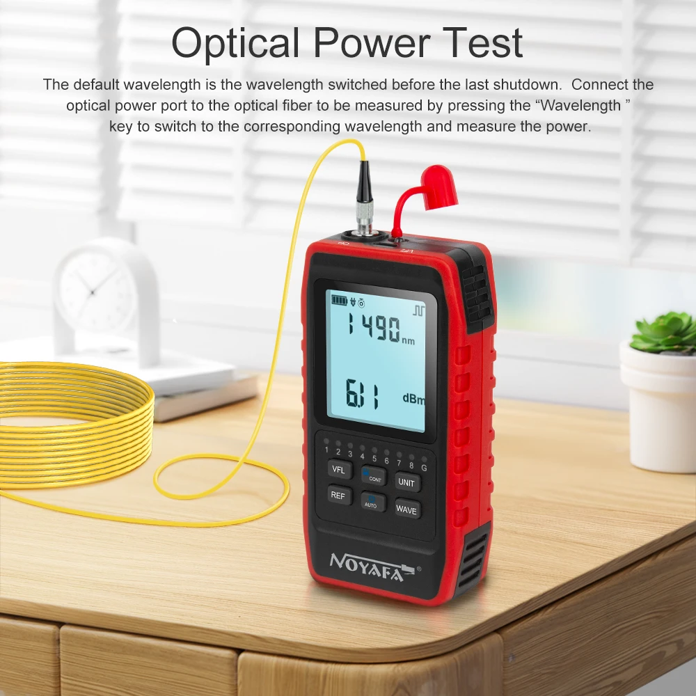 NOYAFA NF-908 مقياس الطاقة الضوئية FC SC ST جهاز اختبار الألياف البصرية شاشة الكريستال السائل محدد الأعطال البصرية كابل الشبكة تستر