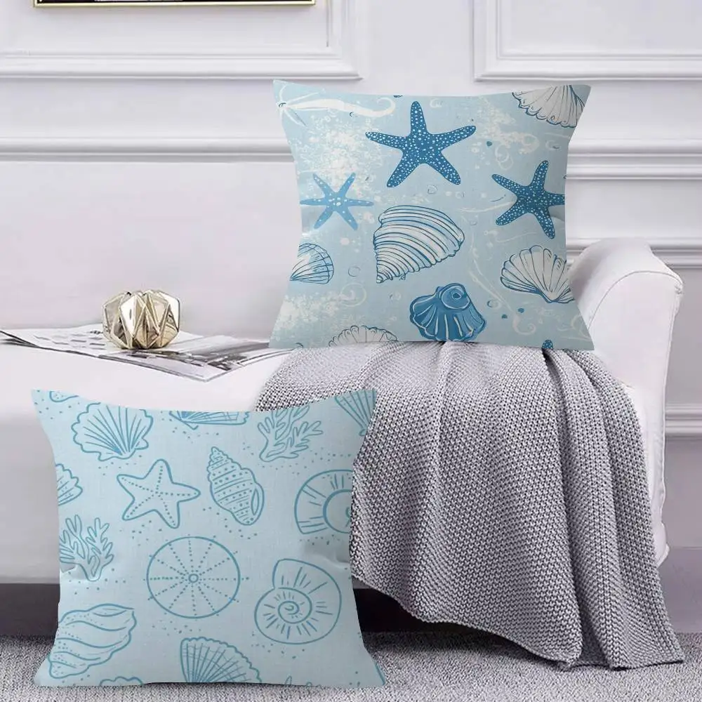 Cartoon blue sea creatures   Maple Design Cushion Cover Happy Autumn Harvest decor Holiday Decorati Pillow Cover