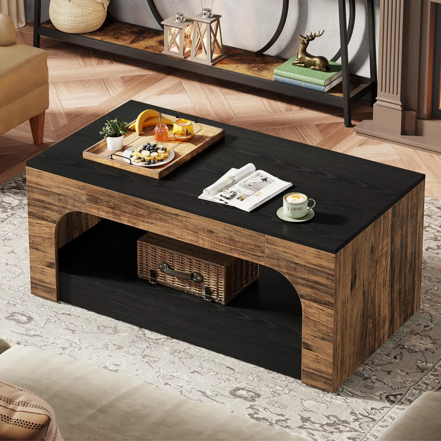 Tribesigns Coffee Table with Storage, 2-Tier Wood Coffee Table Center Table for Living Room, Mid-Century Modern Coffee Table, Re