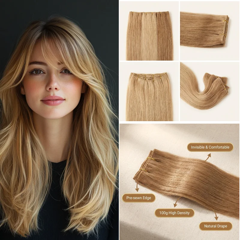 

Human Virgin Hair Super Genius Weft 22inch 100g #FB #PHCC Pre Stitched Hairpiece Better Drape & Natural Look Wholesale