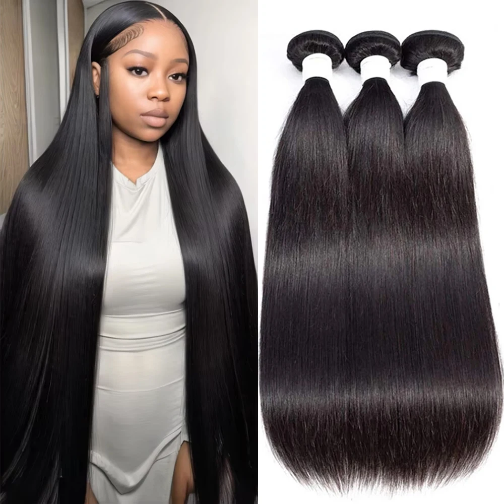 Extensions de cheveux brésiliens vierges Remy à double trame, lisses comme des baguettes, 26, 36, 40 pouces, 12A, 3/4 pièces, cheveux bruts non traités