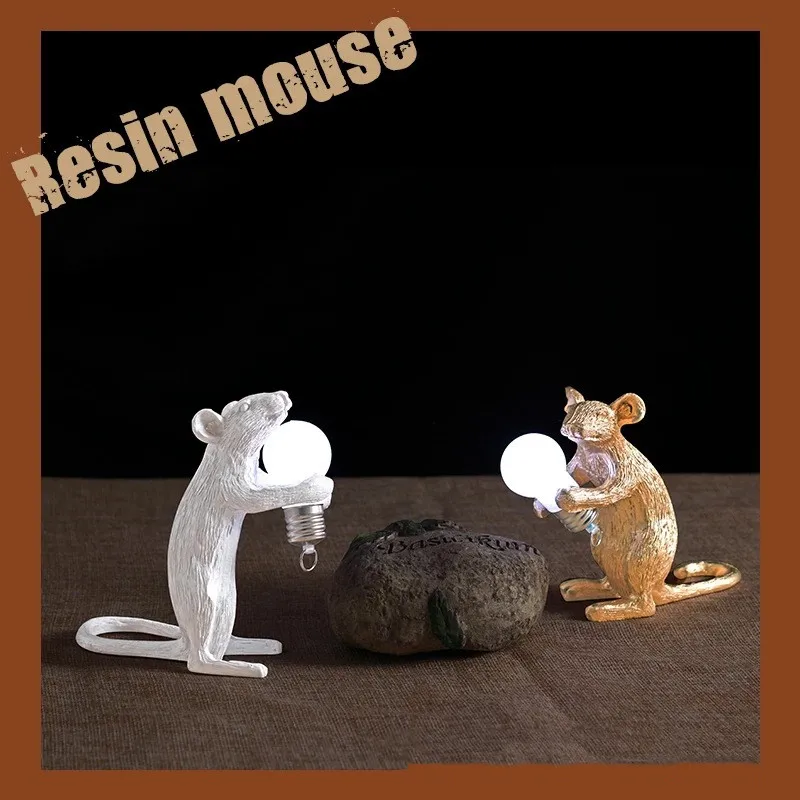 Wireless Mouse with LED Bulb Kawaii Mini Mouse Desktop Decorations Animal Night Light White/Black/Gold Mice Rats for Kids Gift