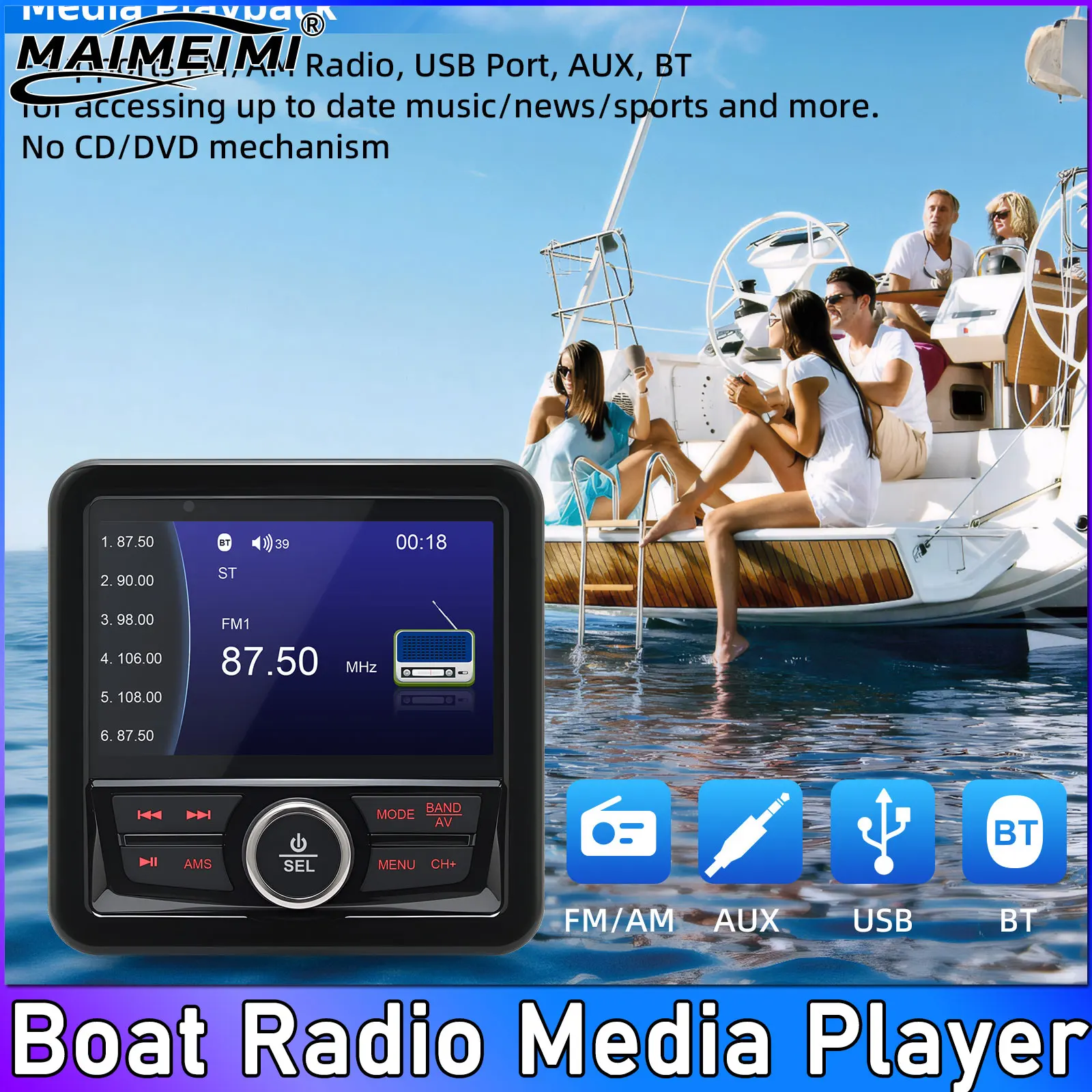 

MP5 Bluetooth-compatible FM AM Digital Media Audio Player Marine Radio Boat Stereo Waterproof Boat Accessories For Yacht ATV UTV