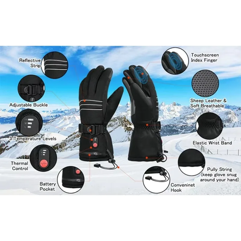 

Мужские и женские водонепроницаемые перчатки с перезаряжаемой батареей для сноуборда, мотоциклов, гонок, велоспорта, зимние лыжные перчатки с электрическим подогревом