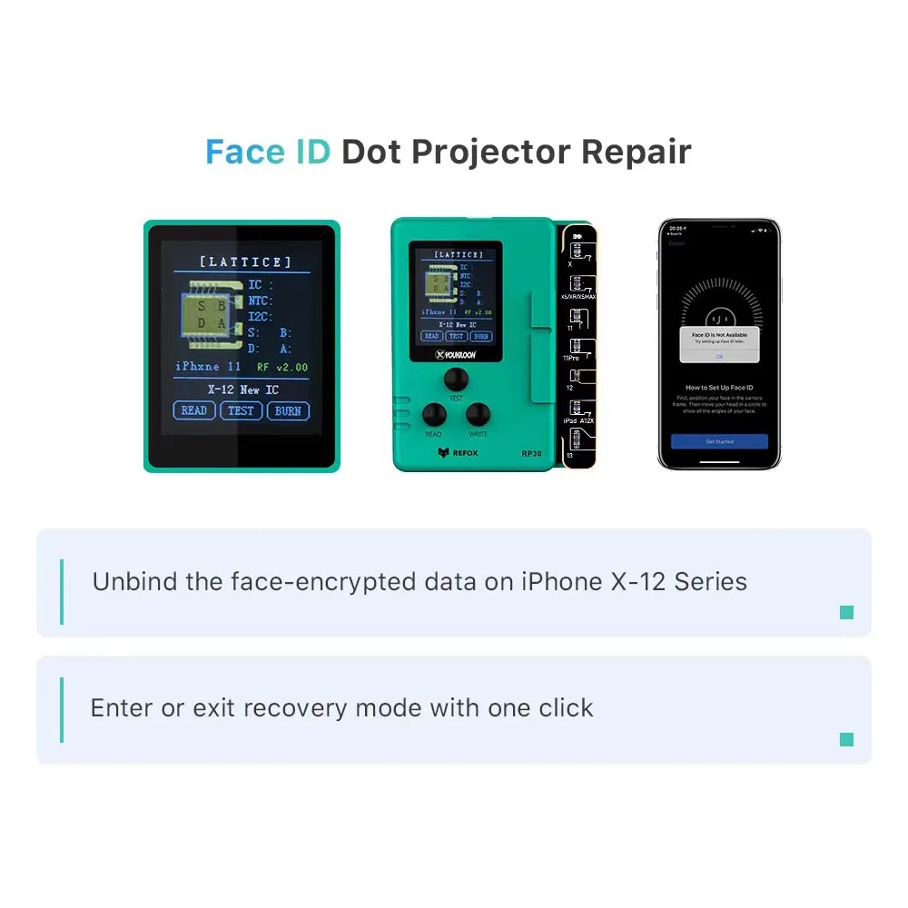 REFOX RP30 Multifunctional Restore Programmer for iPhone X to 13 14 15 pro Battery / Face ID Dot Projector Detection Repair Tool