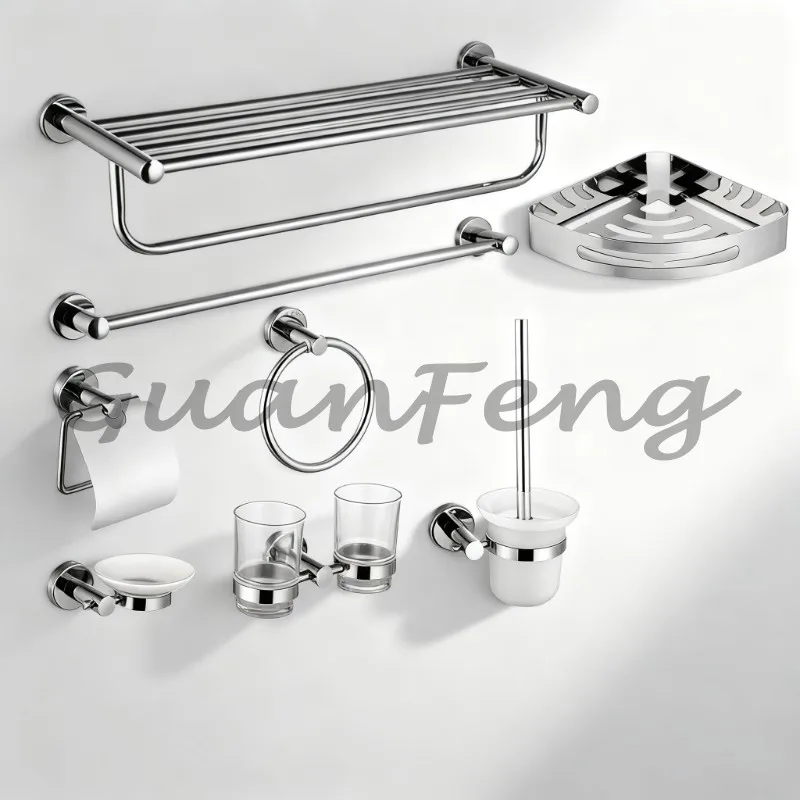 304 Stainless Steel Bathroom Accessory Set Towel Rack Toilet Brush Paper Holder Wall Mount Shelf