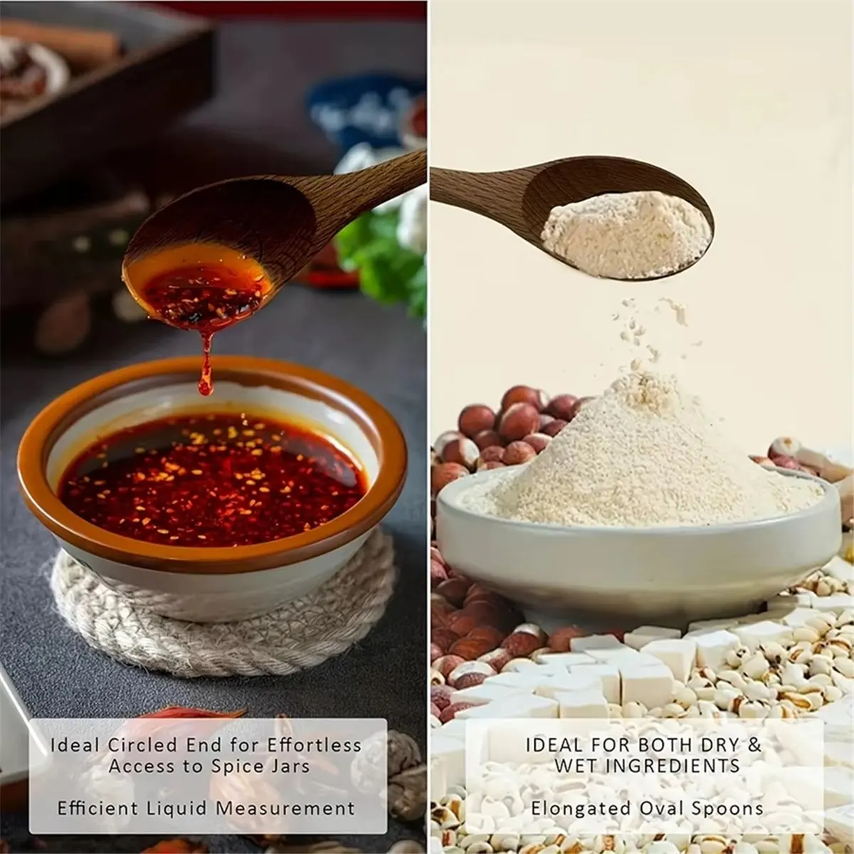 HITL Baking Wood Measuring Spoon 4-Piece Set, Seasoning Spoon Coffee Measuring Spoon Wooden Spoon, Kitchen Home Bakingtools