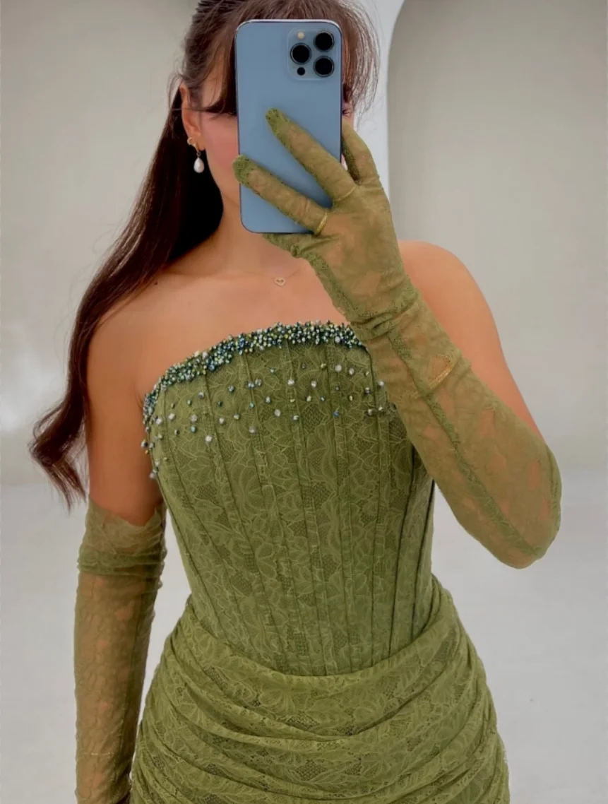 

New Design Sexy Strapless Crystal Fishbone Embroidery Waist Pleated Mermaid Evening Prom Formal Party Dress