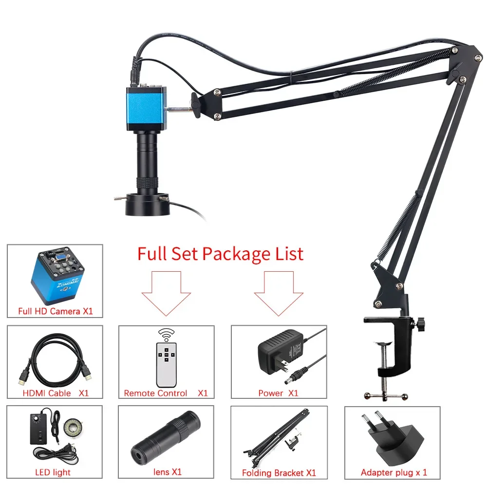 150X Zoom Industrial Microscope HD Camera VGA/HDMI For PCB Welding Phone Repair