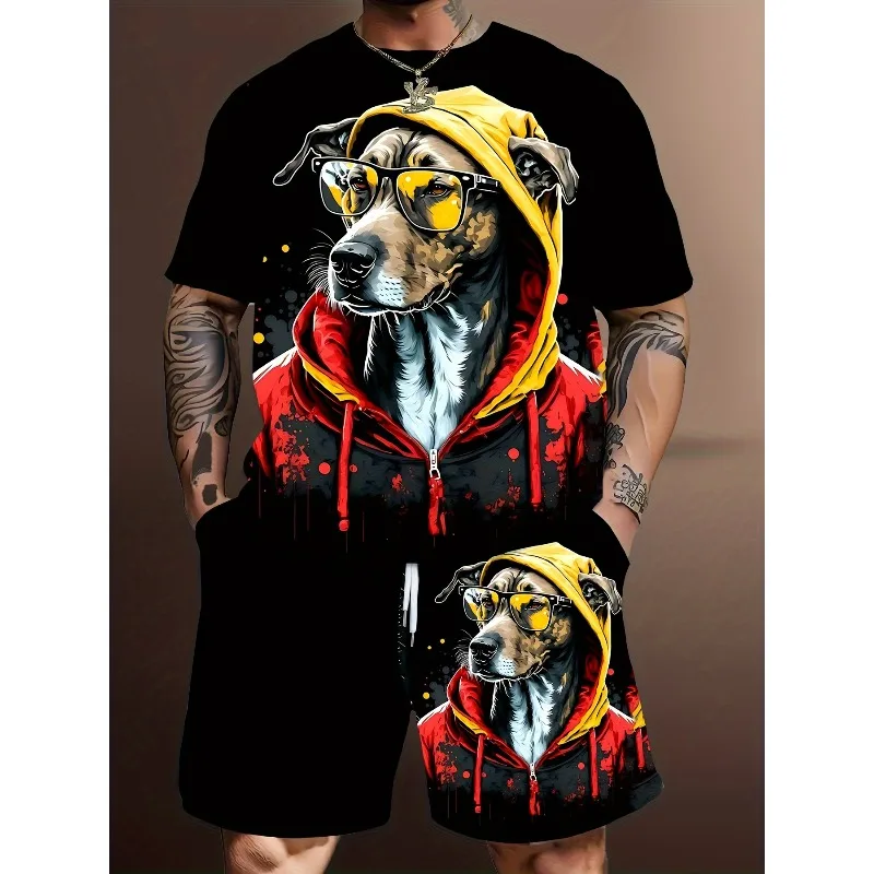 

Летний модный мужской комплект, большая футболка с 3D принтом, модный комплект шорт с короткими рукавами и собакой в стиле аниме