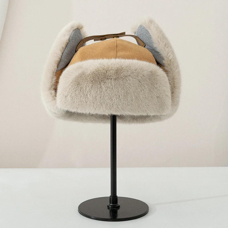 Winter Outdoor Hat Thickened Rabbit Hair Russian Hat Women Man Fur Ushanka Warm Ear Protection Bomber Cycling Skiing Earflaps