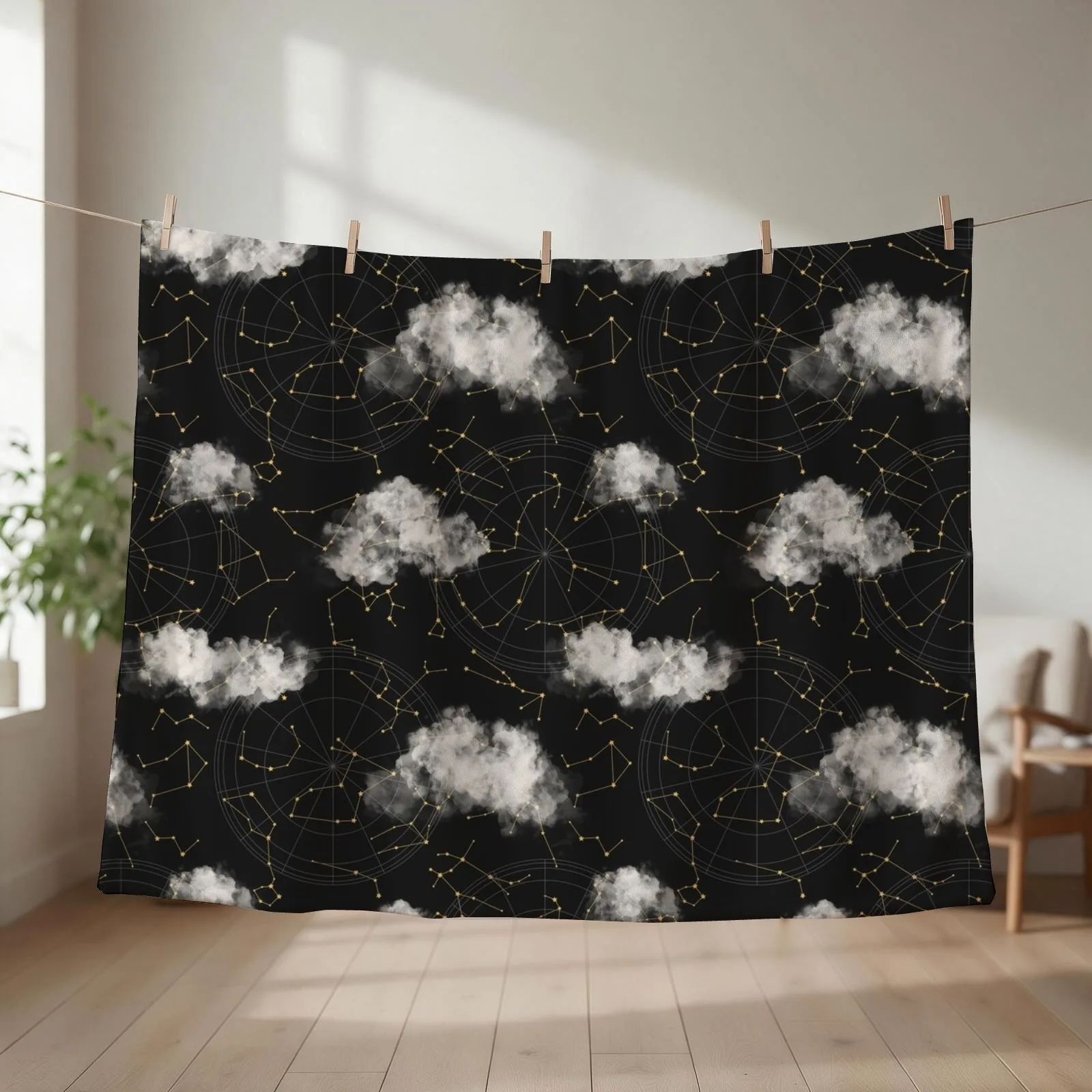 Astrology Black Gold constellation Pattern Gift Premium Art Apparel Essential Motivation Inspiration Joy Mood Funn Throw Blanket