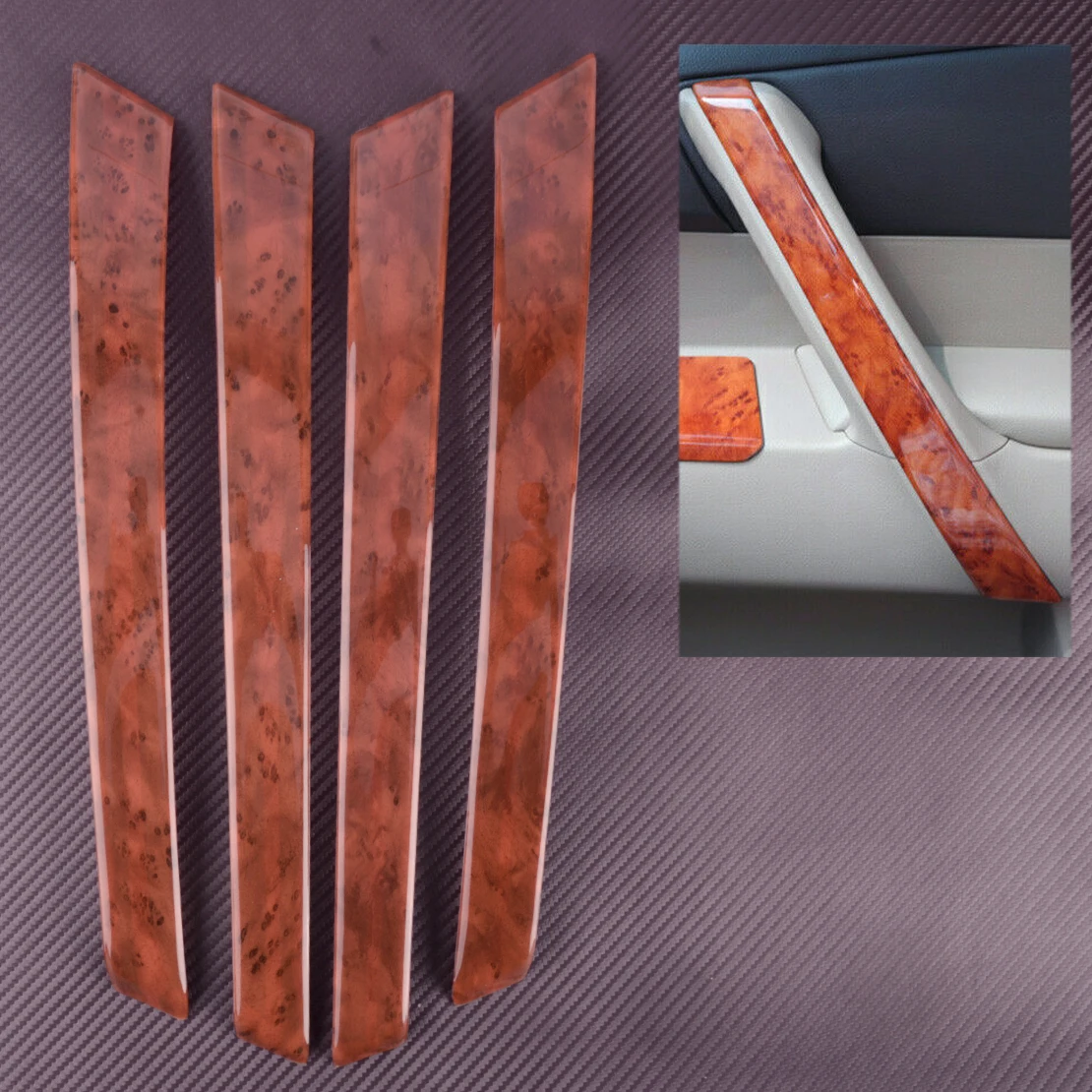 

1 Set Plastic Car Inner Door Panel Strip Trim Cover Peach Wood Grain Fit for Toyota Highlander 2008 2009 2010 2011 2012 2013