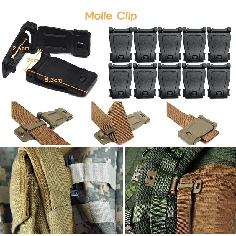 42-teiliges Molle-Aufsatz-Set, D-Ring, Grimloc-Verriegelung, Web Dominator, elastische Saiten, Schnalle, Trinkschlauch-Clips für Rucksackweste – Detail 6