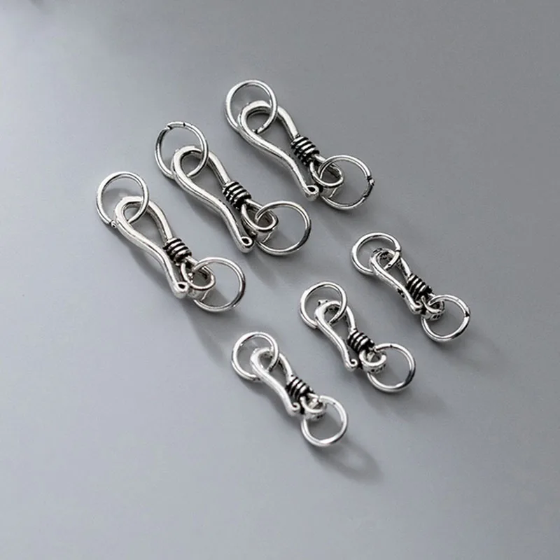1 sztuk 925 Sterling Silver Vintage kolor karabińczyk z dwoma pierścieniami ręcznie S925 srebrny S połączenia klamra DIY tworzenia biżuterii