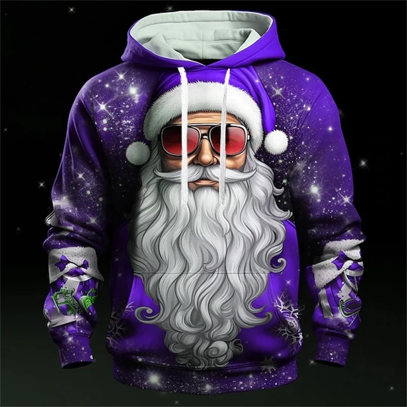 Sudaderas con capucha divertidas con estampado 3D de Papá Noel para hombres, jerséis de moda, regalos de Navidad, chándal deportivo de Navidad para