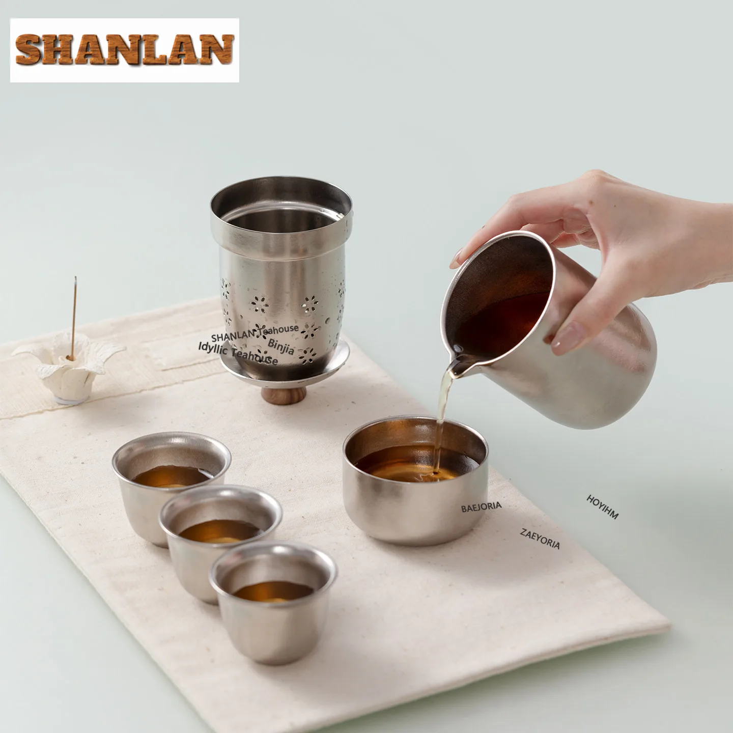 HOYIHM Pure Titanium Cinlan Travel Tea Set Kit Boutique 1 Pot 4 Cups Tea Making Organizer Portable Picnic Stock Bags Tableware