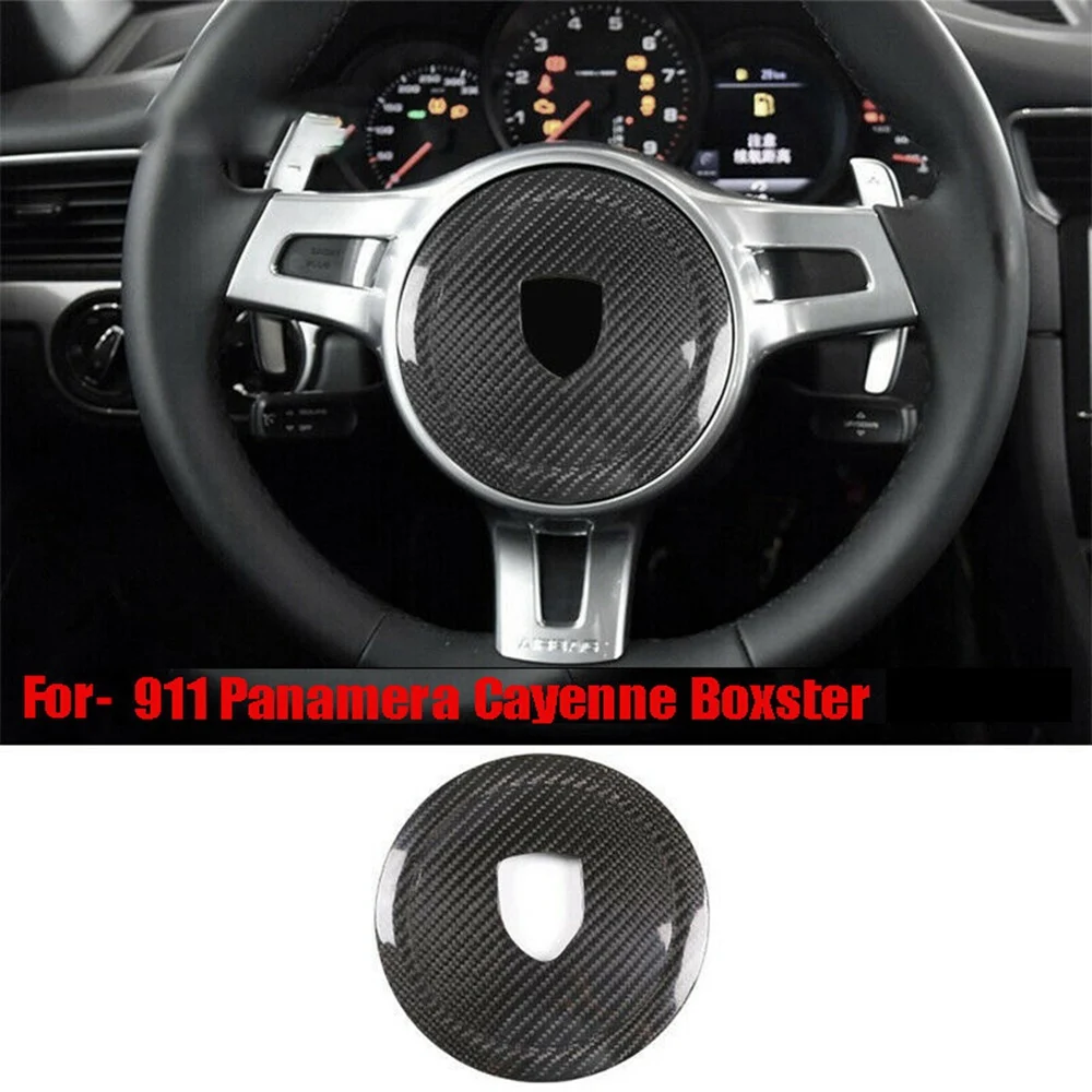 Black Carbon Fiber Steering Wheel Cover Trim Steering Wheel Logo Circle for-Porsche 911 Panamera Cayenne Boxster