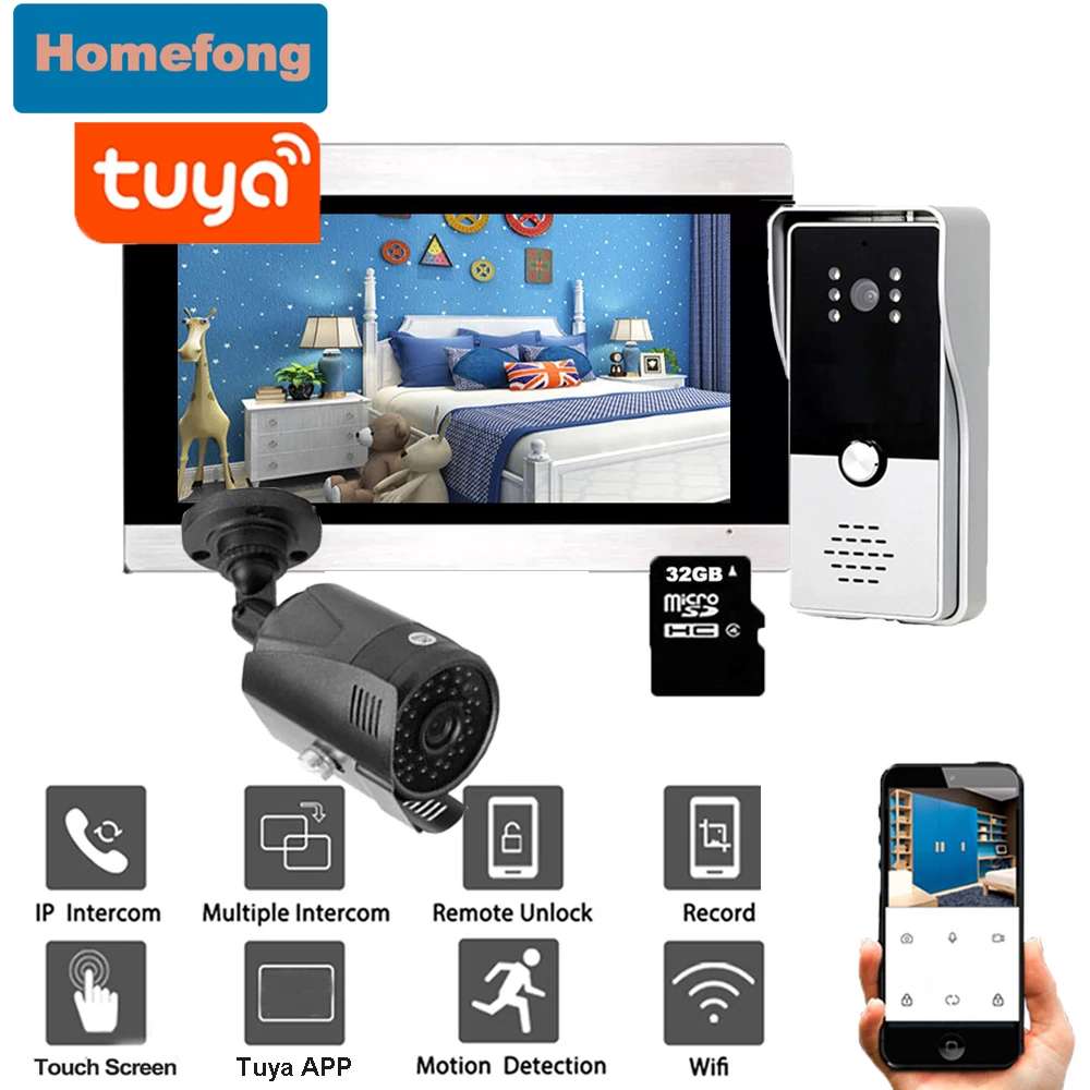 Homefong-intercomunicador inalámbrico para el hogar, dispositivo de videoportero con Wifi, Control remoto inteligente Tuya, cámara de seguridad