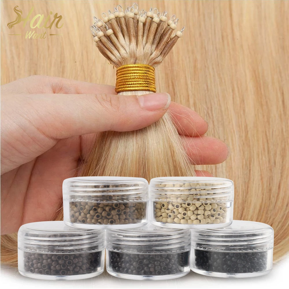 Hair Want 1000Pcs Nano Copper Rings Without Silicone Beads Microlink Nano Micro Tube Ring For I-Tip Hair Extensions Link Tools