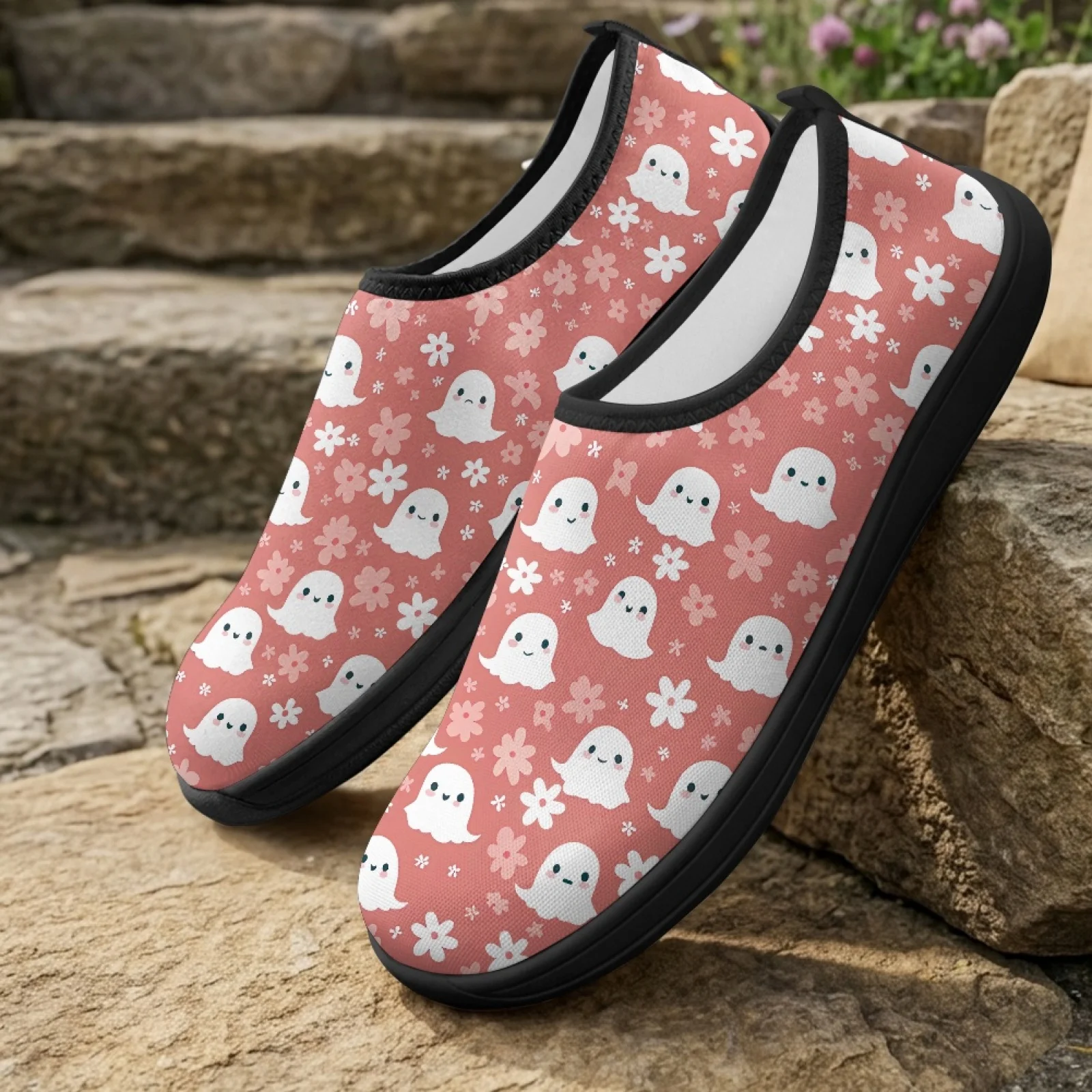 PENSTROLL Cute Pink Ghost New Design Summer Flat Shoes Polyester & EVA Sports Shoes Lightweight Sneakers for Men